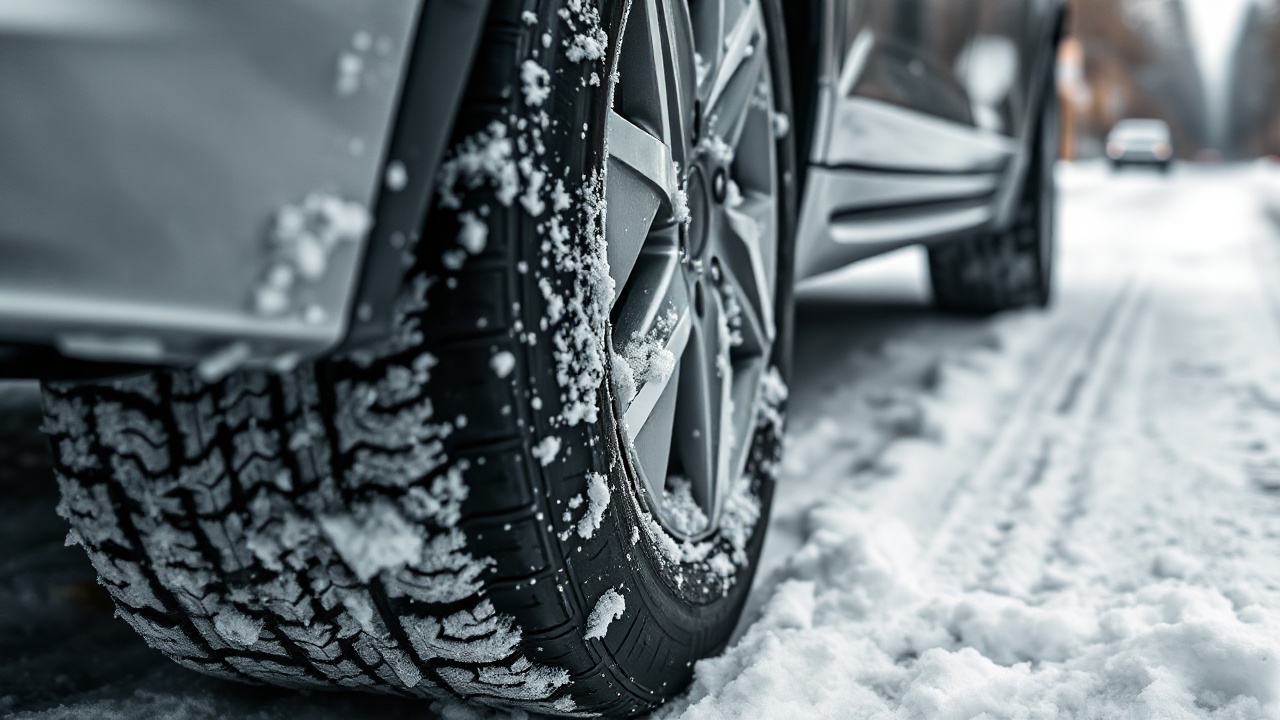 Winterreifen auf schneebedeckter Straße